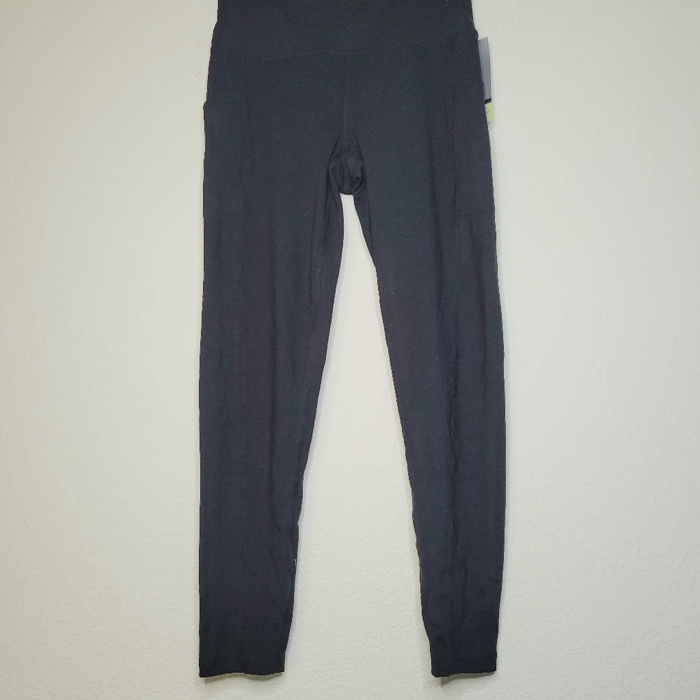 Id Ideology Women's Soft Black Side-Pocket 7/8 Leggings Size S